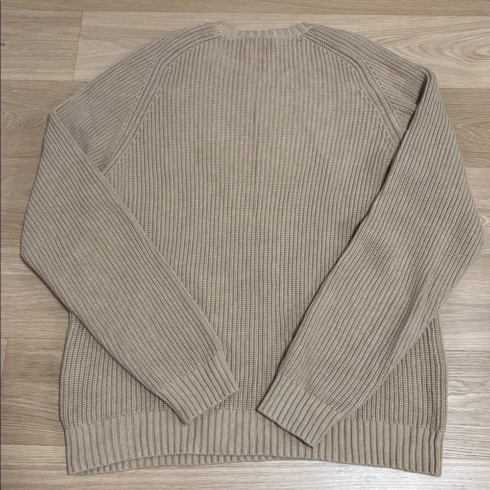 LANDS' END (L) Cotton Drifter Saddle Crewneck Shaker Sweater Tan - Picture 6 of 8